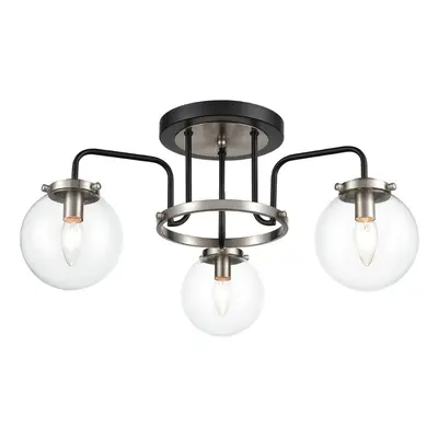 Autumn 3 Light Semi Flush Ceiling Light In Matt Black And Antique Gold Finish F2441-3