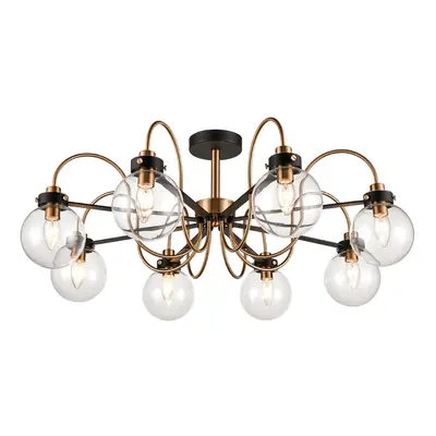 Autumn 8 Light Semi Flush Ceiling Light In Matt Black And Antique Gold Finish F2441-8