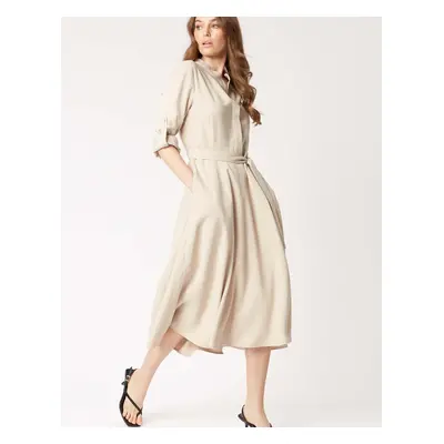 James Lakeland Women's Roll Sleeve Midi Dress Beige - Tan - Size: 12