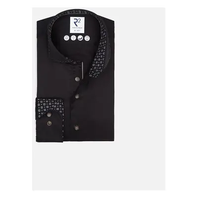 Men's R2 Black Shirt With Stitched Collar Detail Black - Size: 42