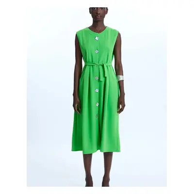 James Lakeland Women's Buttoned Pocket Sleeveless Midi Dress Green - Size: 14