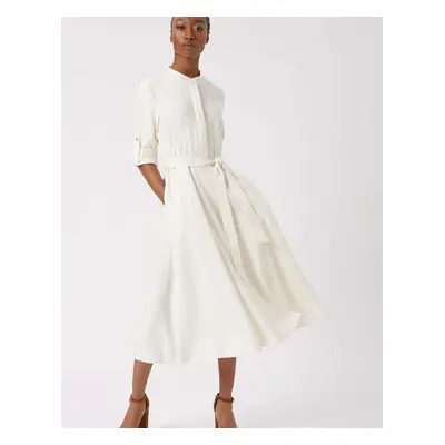 James Lakeland Women's Roll Sleeve Midi Dress Cream - White - Size: 14