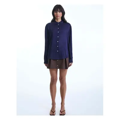 James Lakeland Women's Blue Satin Finish Shirt - Navy - Size: 6