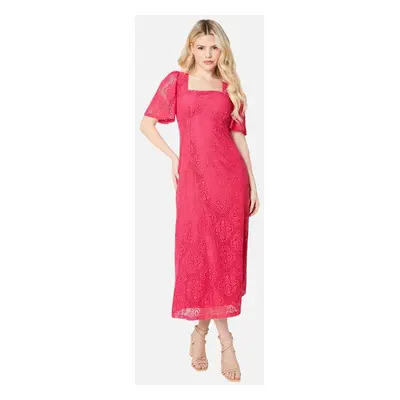 Women's Dorothy Perkins Womens/Ladies Lace Detail Square Neck Midi Dress - Pink - Size: 10