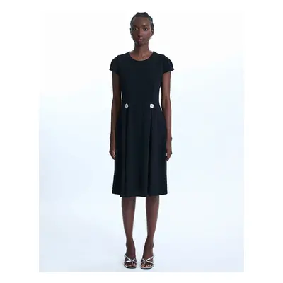 James Lakeland Women's Cap Sleeve Button Midi Dress Black - Size: 52/3XL