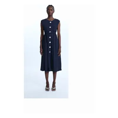 James Lakeland Women's Buttoned Pocket Sleeveless Midi Dress Navy - Size: 12