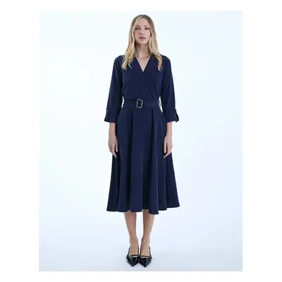 James Lakeland Women's Belted Navy Suit Midi Dress - Size: 14