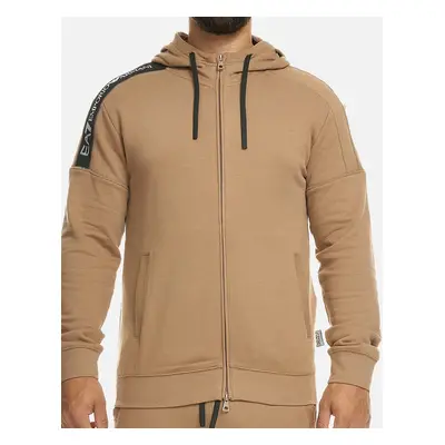 Men's EA7 Mens Taped Shoulder F/Z Hoodie (Sand) - Cream/Brown - Size: 44/Regular