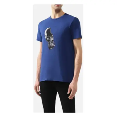 JUST CAVALLI S01GC0575 Mens T-Shirt Skeleton Short Sleeve Tops Cotton Blue Tee - Size: L