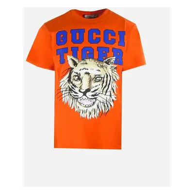 Men's Gucci Tiger Design Regular Fit Orange T-Shirt - Size: 42/Regular