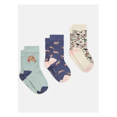 Girl's Joules Girl's Neat Feet Socks Equest (3-pack) - Blue - Size: UK 6-8.5