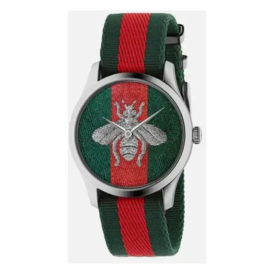 Men's Gucci YA1264148 G-Timeless Bee Fabric Strap Men's Watch - Green