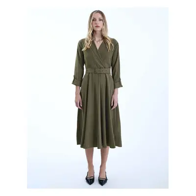 James Lakeland Women's Belted Green Suit Midi Dress - Tan - Size: 6