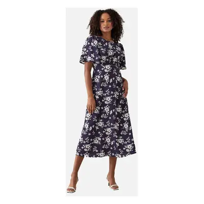 Women's Dorothy Perkins Womens/Ladies Floral Shirred Waist Flutter Midi Dress - Navy - Size: 18