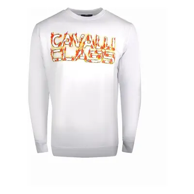 Men's Cavalli Class Fire Logo Design White Sweatshirt - Size: L