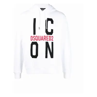 Men's Dsquared2 Big Icon Printed logo Hoodie in White - Size: 38