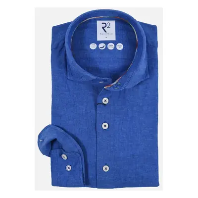 Men's R2 Cut Away Collar Linen Long Sleeved Shirt Cobalt - Blue - Size: 44