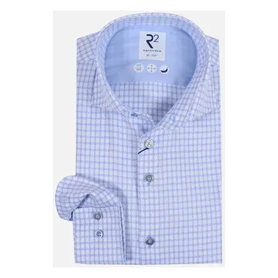 Men's R2 Cut Away Check Shirt Light Blue - Size: 38