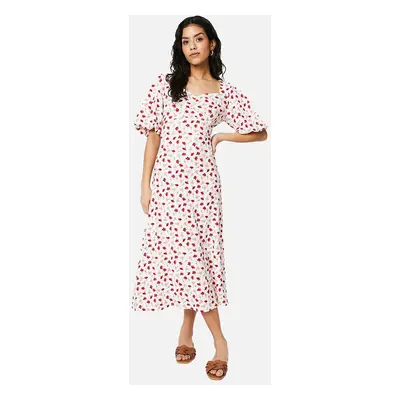 Women's Dorothy Perkins Womens/Ladies Ditsy Print Ruched Front Petite Puff Sleeve Midi Dress - C