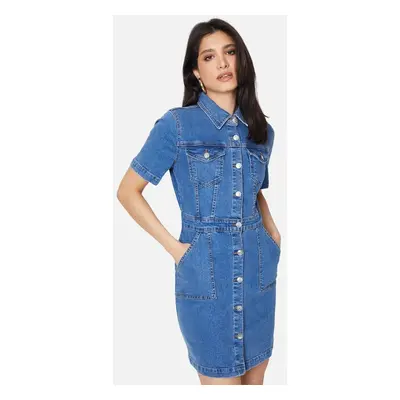 Women's Dorothy Perkins Womens/Ladies Denim Short-Sleeved Mini Dress - Blue - Size: 10
