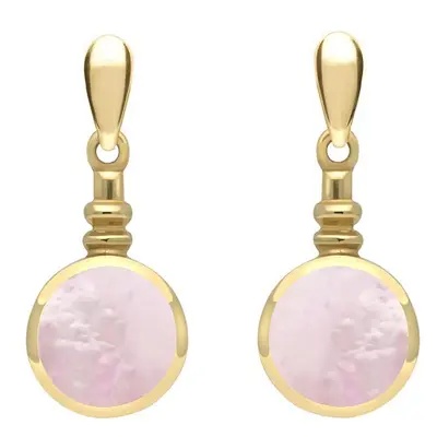 9ct Yellow Gold Pink Mother of Pearl Bottle Top Drop Earrings