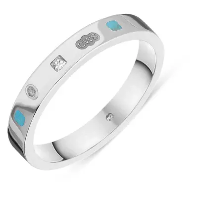 18ct White Gold 0.05ct Diamond Turquoise King's Coronation Hallmark Princess Cut 3mm Ring