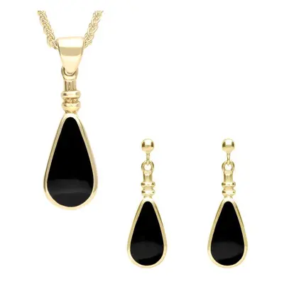 9ct Yellow Gold Whitby Jet Pear Shaped Bottle Top Two Piece Set