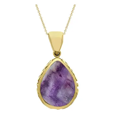 18ct Yellow Gold Blue John Mother Of Pearl Double Sided Celtic Pear Cut Fob Necklace