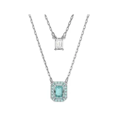 Swarovski Millenia Rhodium Plated Blue Crystal Octagon Cut Layered Necklace