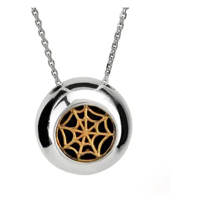 Sterling Silver 9ct Yellow Gold Whitby Jet Round Gothic Web Necklace