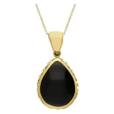 9ct Yellow Gold Whitby Jet Blue John Double Sided Celtic Pear Cut Fob Necklace