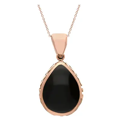 9ct Rose Gold Whitby Jet Blue John Double Sided Celtic Edge Pear Cut Fob Necklace