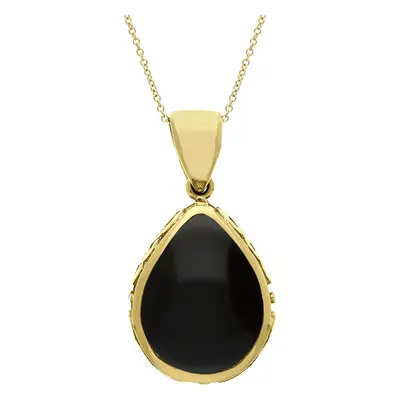 18ct Yellow Gold Whitby Jet Blue John Double Sided Celtic Pear Cut Fob Necklace