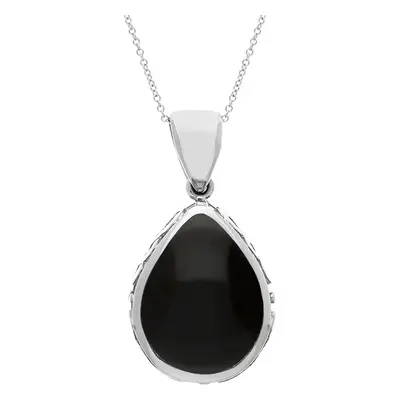 Sterling Silver Whitby Jet Blue John Double Sided Celtic Edge Pear Cut Fob Necklace