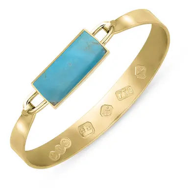 18ct Yellow Gold Turquoise Hallmark Wide Oblong Bangle