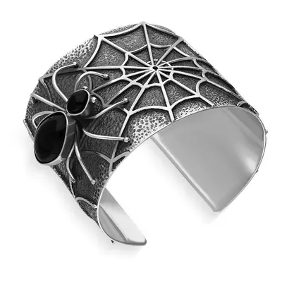 Sterling Silver Whitby Jet Gothic Spider Cuff Bangle