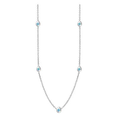 9ct White Gold Turquoise Fleur De Lis Link Disc Chain Necklace