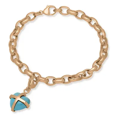 18ct Rose Gold Turquoise Small Cross Heart Charm Bracelet