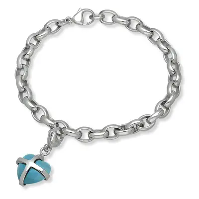 18ct White Gold Turquoise Small Cross Heart Charm Bracelet