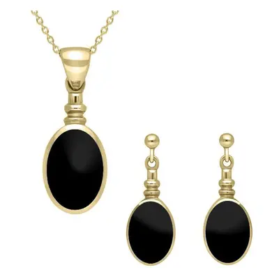 9ct Yellow Gold Whitby Jet Oval Bottle Top Two Piece Set