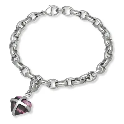 18ct White Gold Blue John Small Cross Heart Charm Bracelet