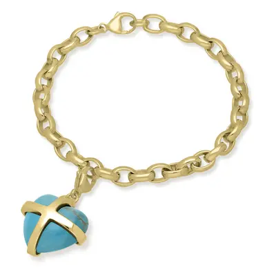 18ct Yellow Gold Turquoise Large Cross Heart Charm Bracelet