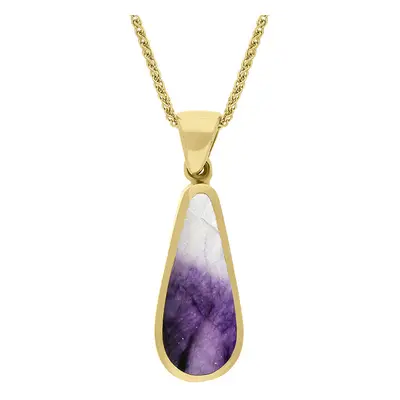 18ct Yellow Gold Blue John Mother Of Pearl Small Double Sided Pear Cut Fob Necklace