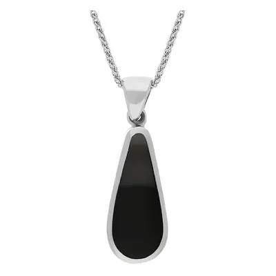 18ct White Gold Blue John Whitby Jet Small Double Sided Pear Cut Fob Necklace