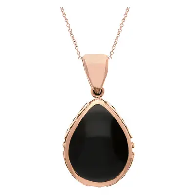 18ct Rose Gold Whitby Jet Blue John Double Sided Celtic Pear Cut Fob Necklace