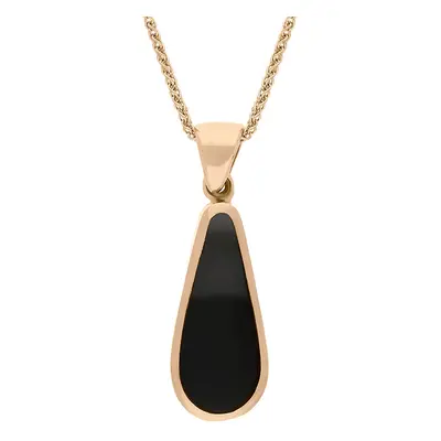 18ct Rose Gold Blue John Whitby Jet Small Double Sided Pear Cut Fob Necklace