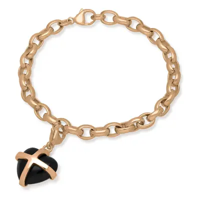 18ct Rose Gold Whitby Jet Medium Cross Heart Charm Bracelet