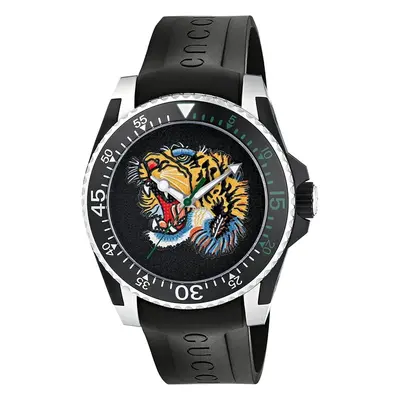 Gucci YA136318 Dive Tiger Motif Black Dial Men's Watch