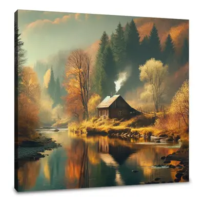 Autumn Riverside Retreat Canvas