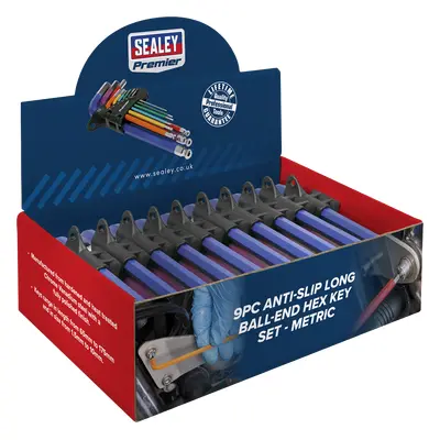 SEALEY Ball-End Hex Key Set 9Pc Colour-Coded Long Metric - Display Box Of 10 | AK7190DB | GSF Ca